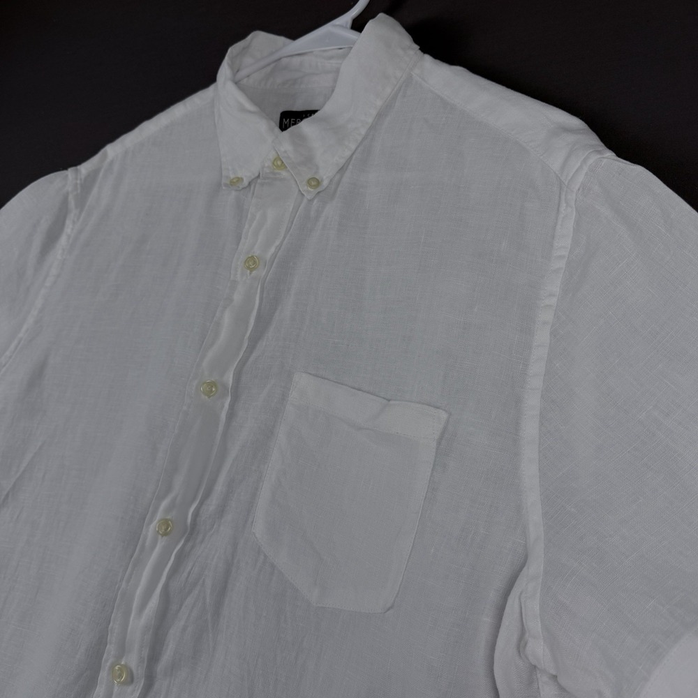 J.CREW Mercantile Men's Linen White Short Sleeve Button-Down Shirt Size L
